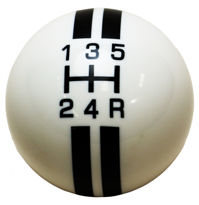 5-Speed R-Series White Shift Ball with Black Racing Stripe 2-1/8", 16mm used with Thread Reducers
